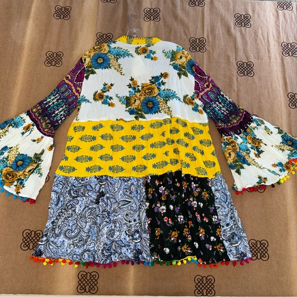 Anandas Collection NWT! Yellow/Multi Patchwork Boho Chic Shift Dress Top Coverup - Picture 12 of 17